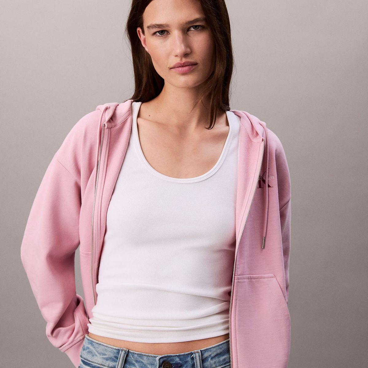 CALVIN KLEIN - Polerón con Gorro y Cierre de Cremallera Rosado Calvin Klein