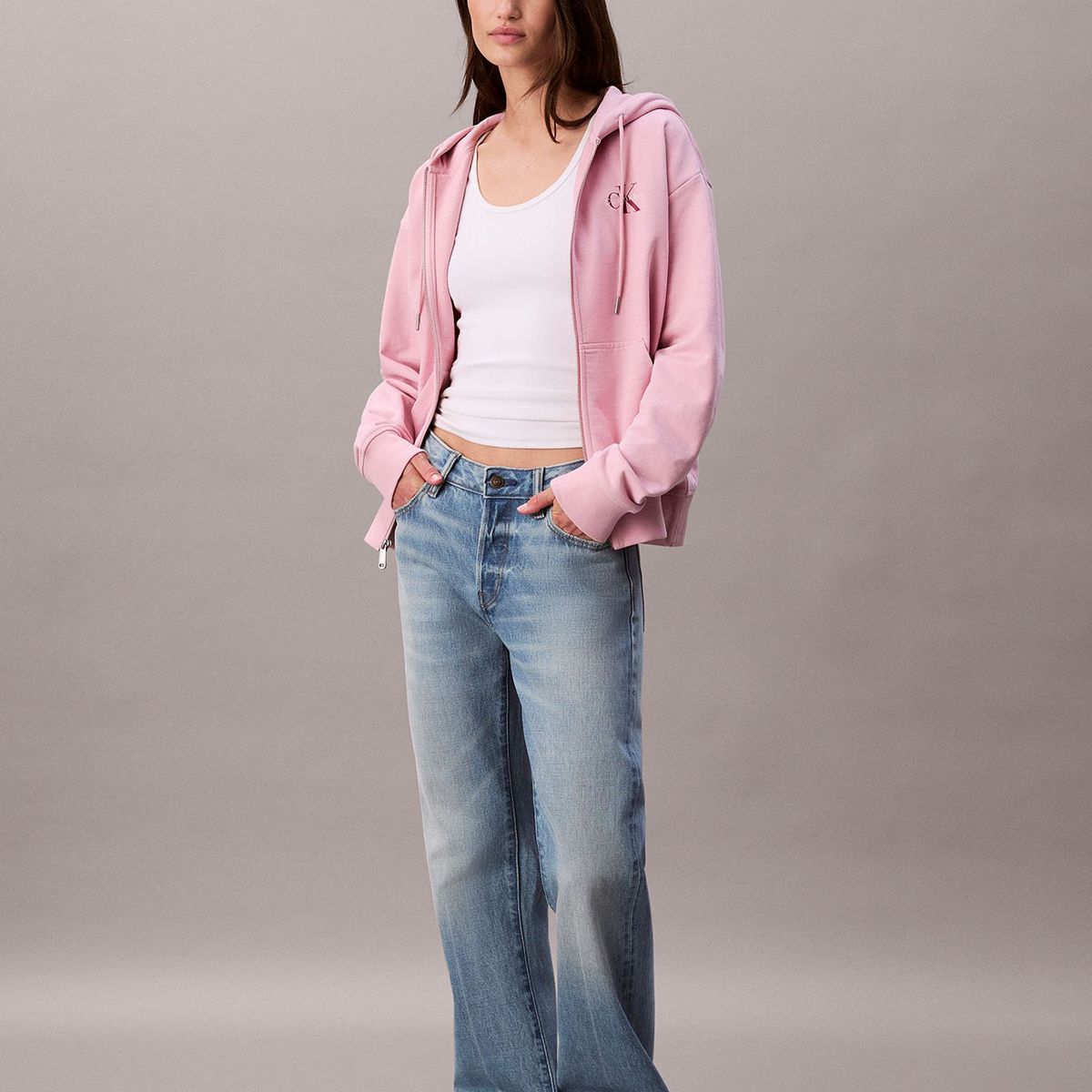 CALVIN KLEIN - Polerón con Gorro y Cierre de Cremallera Rosado Calvin Klein