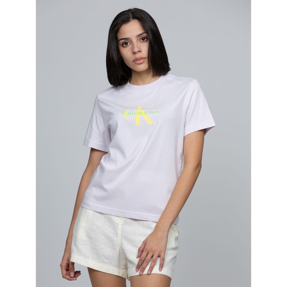 CALVIN KLEIN - Polera Clásica con Monograma Estampado Blanco Calvin Klein