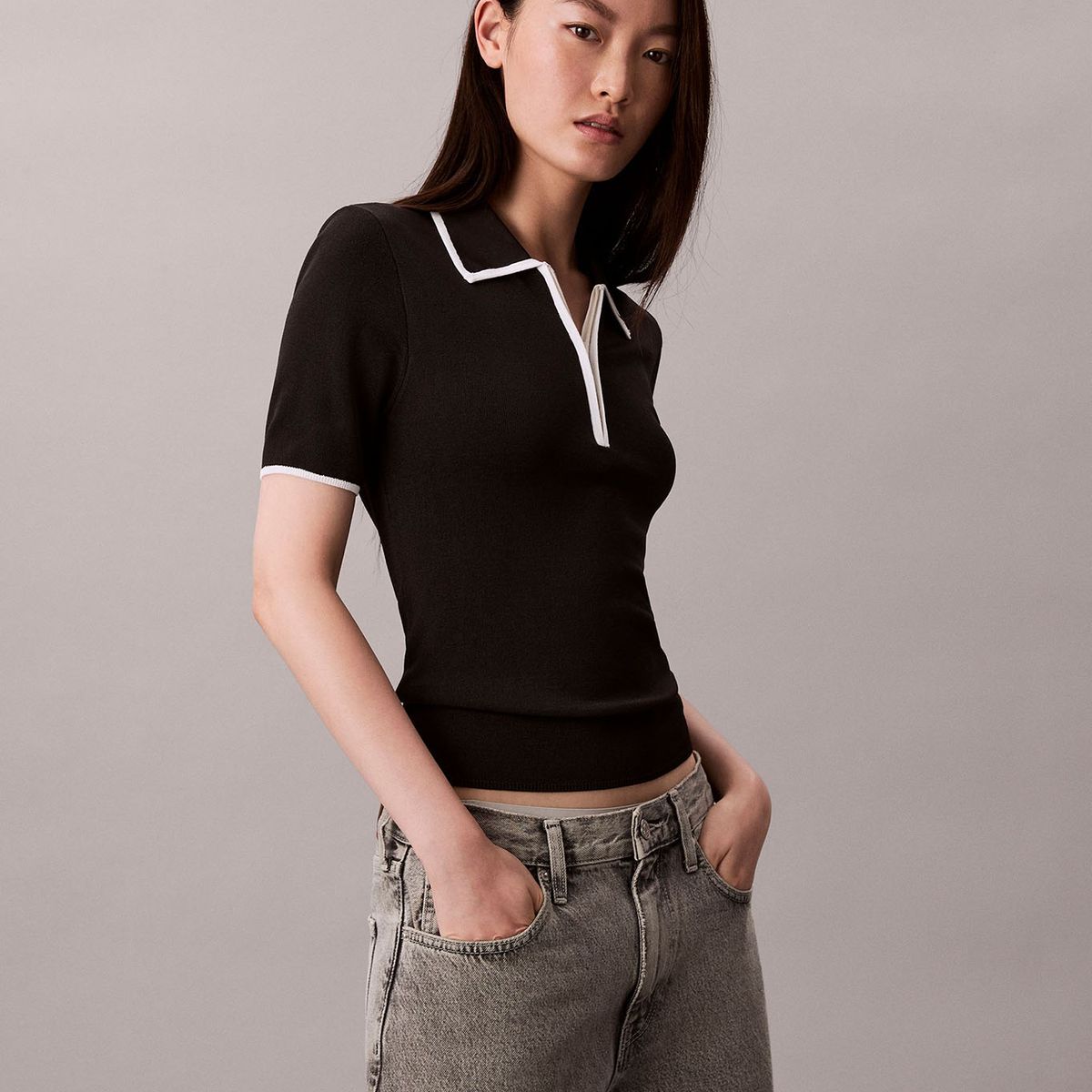 CALVIN KLEIN - Polo con Bordes en Contraste Negro Calvin Klein
