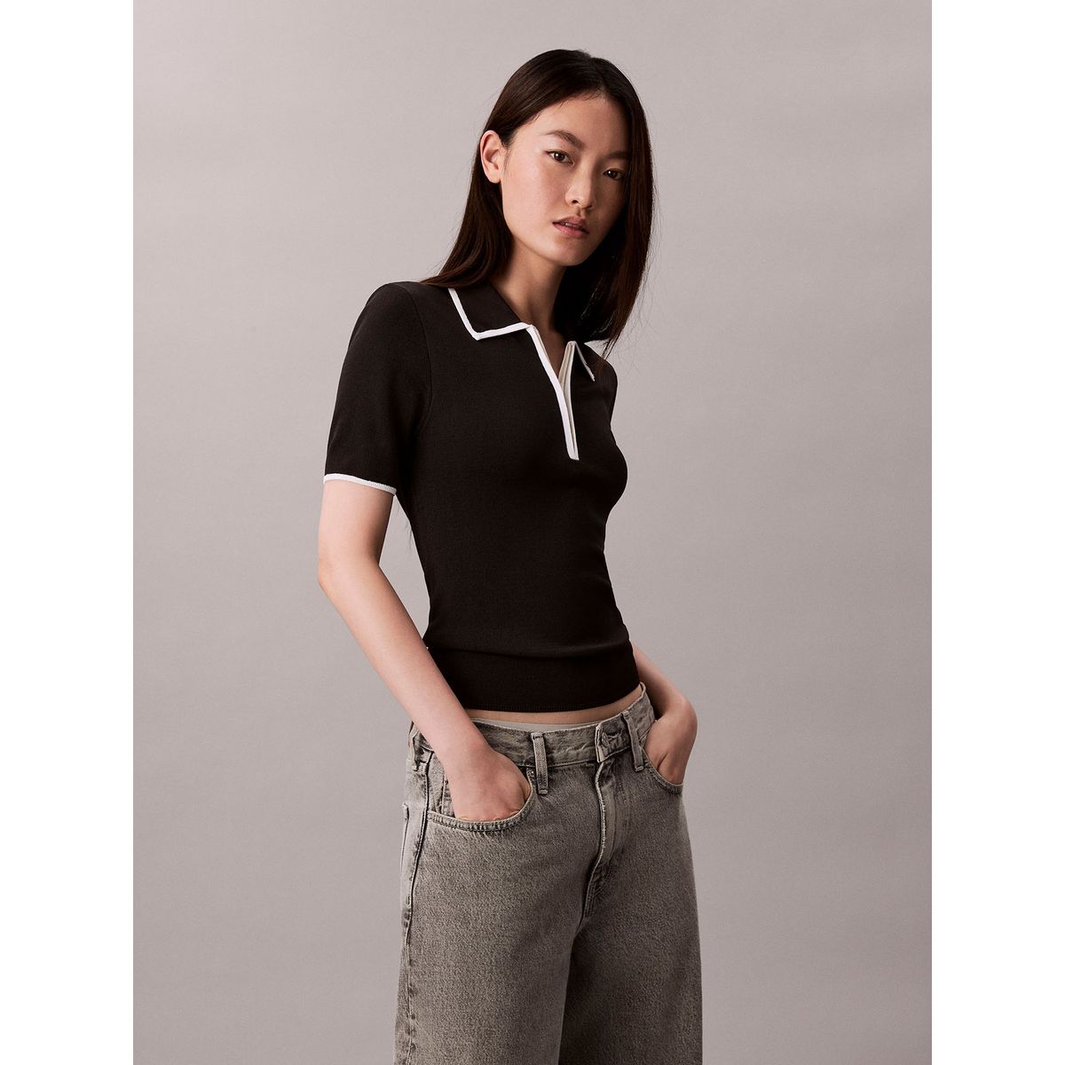 CALVIN KLEIN - Polo con Bordes en Contraste Negro Calvin Klein