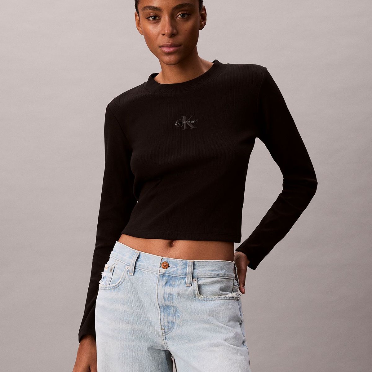 CALVIN KLEIN - Polera Manga Larga Baby Tee Negro Calvin Klein