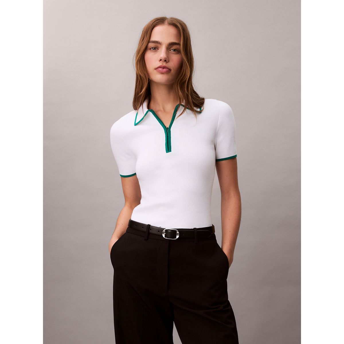 CALVIN KLEIN - Polo con Bordes en Contraste Blanco Calvin Klein