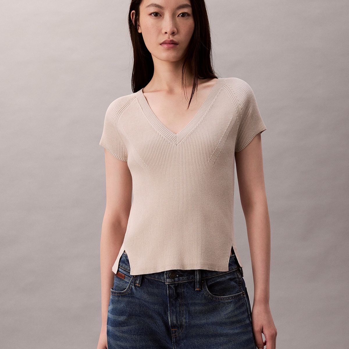 CALVIN KLEIN - Sweater Sin Mangas Jaspeado Beige Calvin Klein