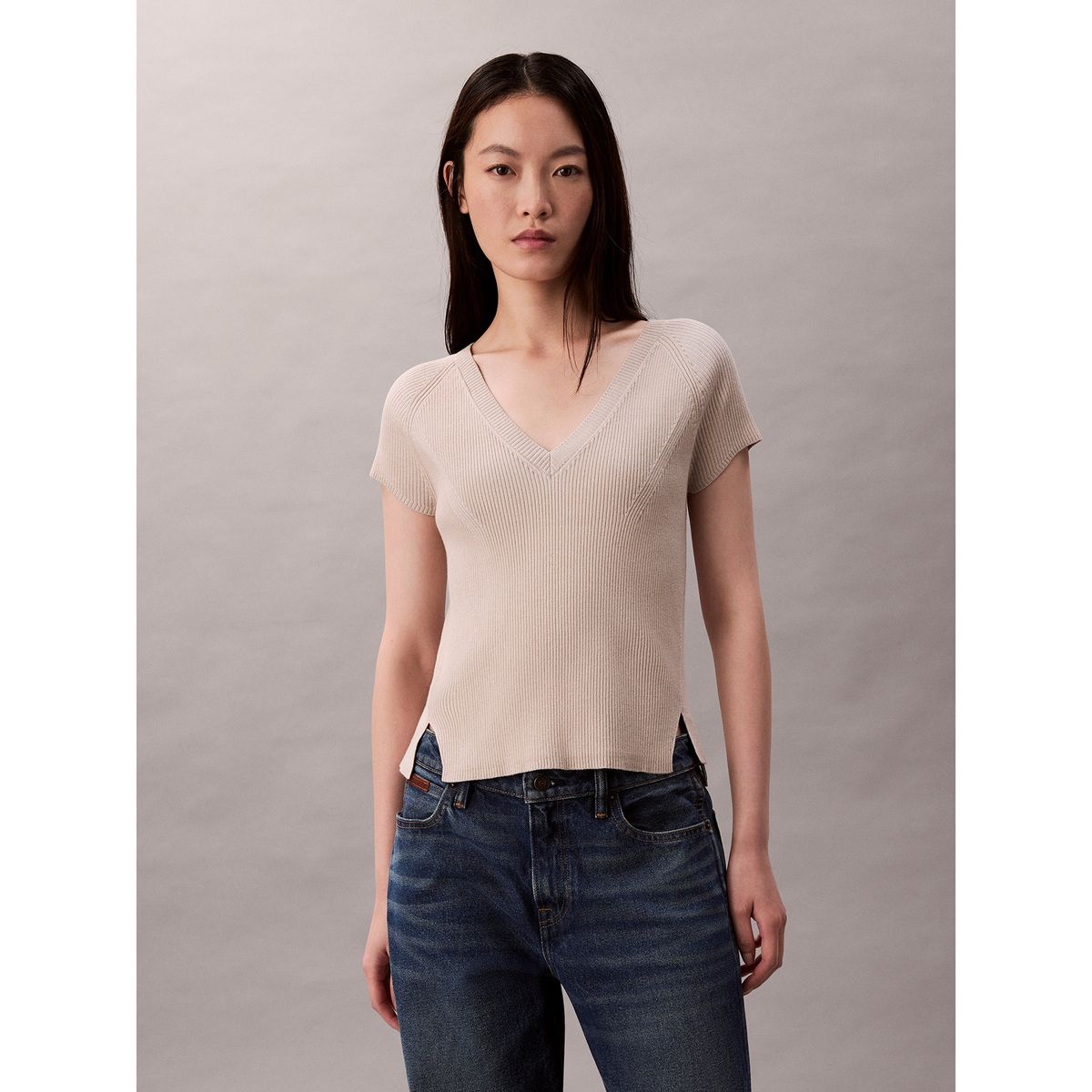 CALVIN KLEIN - Sweater Sin Mangas Jaspeado Beige Calvin Klein