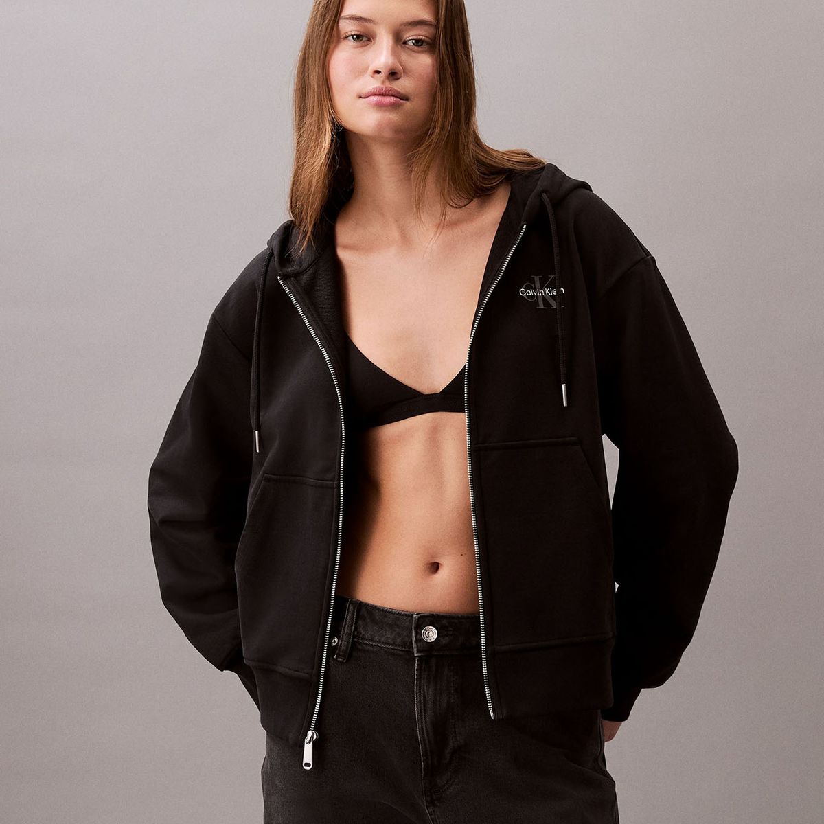 CALVIN KLEIN - Polerón con Gorro y Cierre de Cremallera Negro Calvin Klein