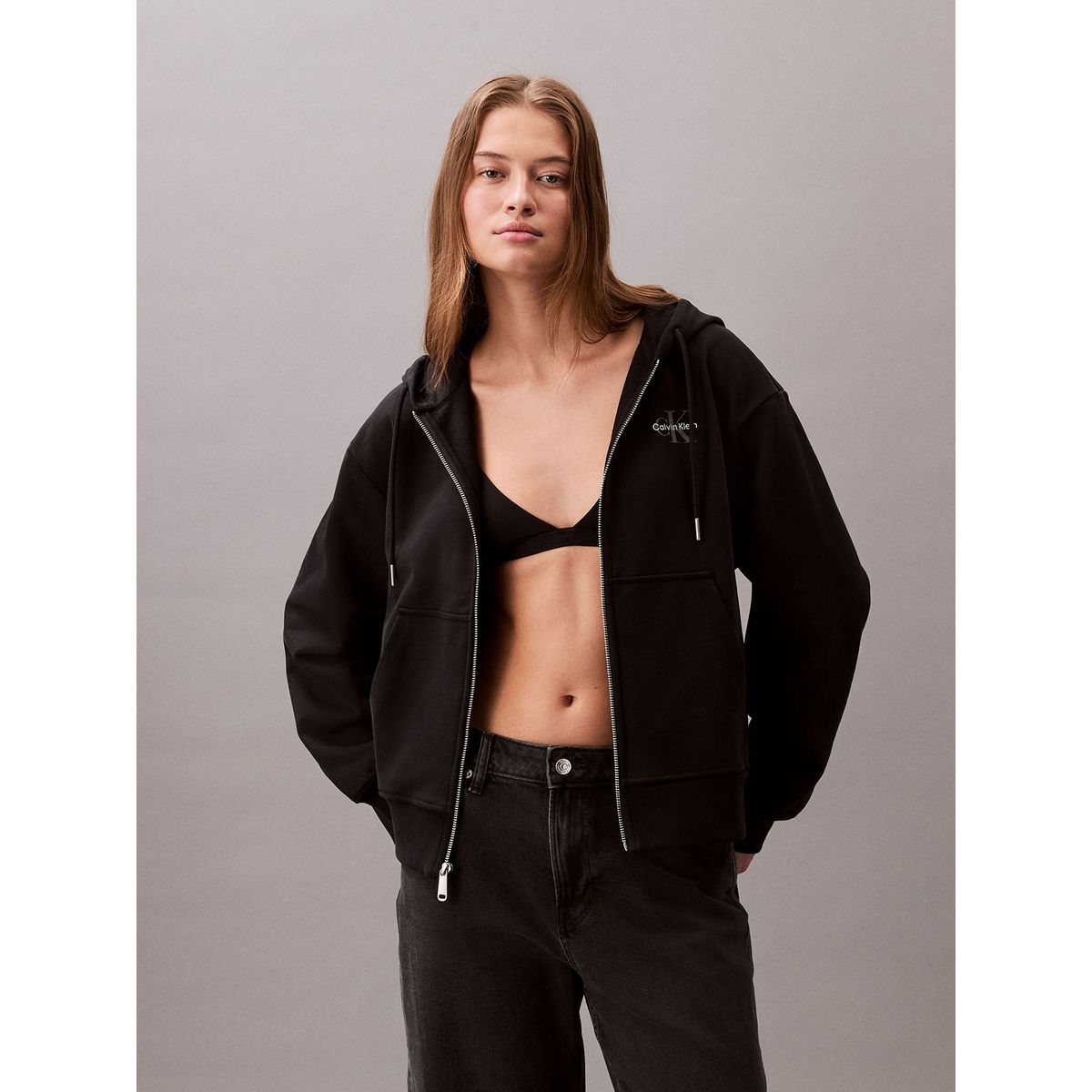 CALVIN KLEIN - Polerón con Gorro y Cierre de Cremallera Negro Calvin Klein