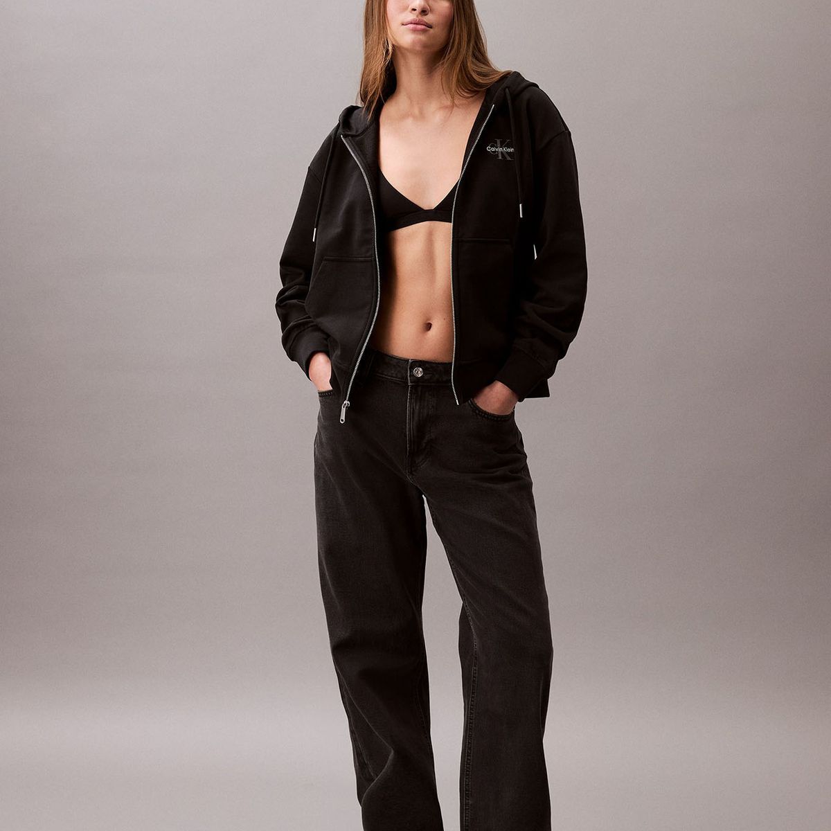 CALVIN KLEIN - Polerón con Gorro y Cierre de Cremallera Negro Calvin Klein