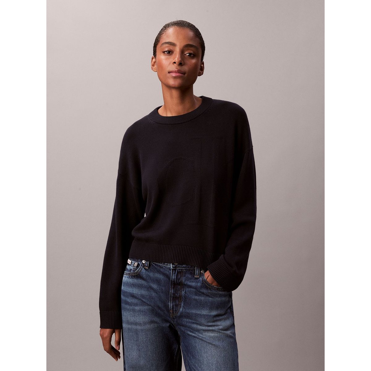 CALVIN KLEIN - Sweater de Algodón Suave con Logo Azul Calvin Klein