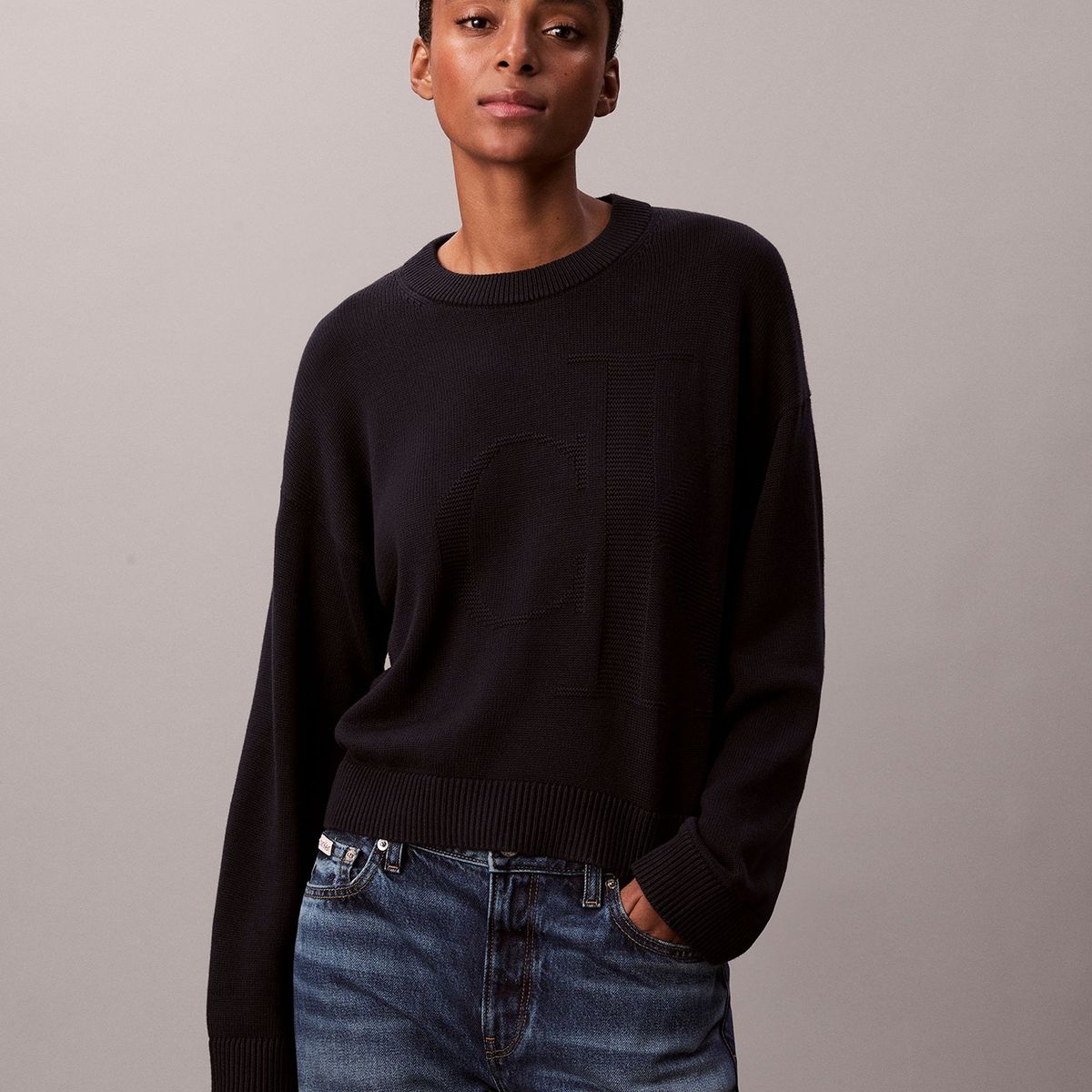 CALVIN KLEIN - Sweater de Algodón Suave con Logo Azul Calvin Klein