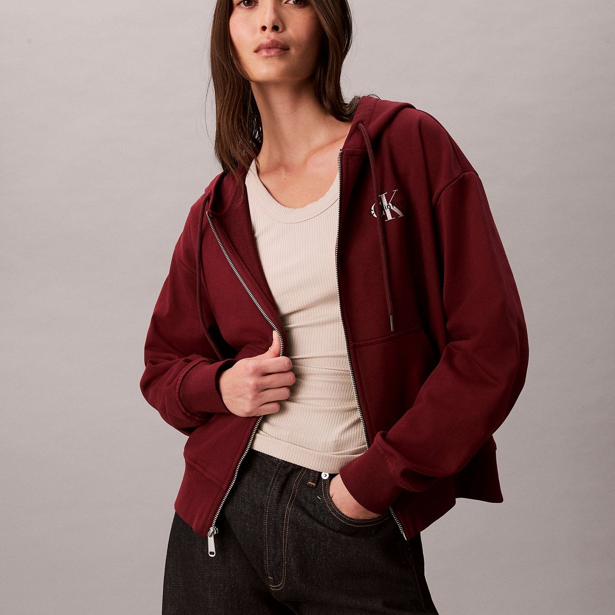 CALVIN KLEIN - Polerón con Gorro y Cierre de Cremallera