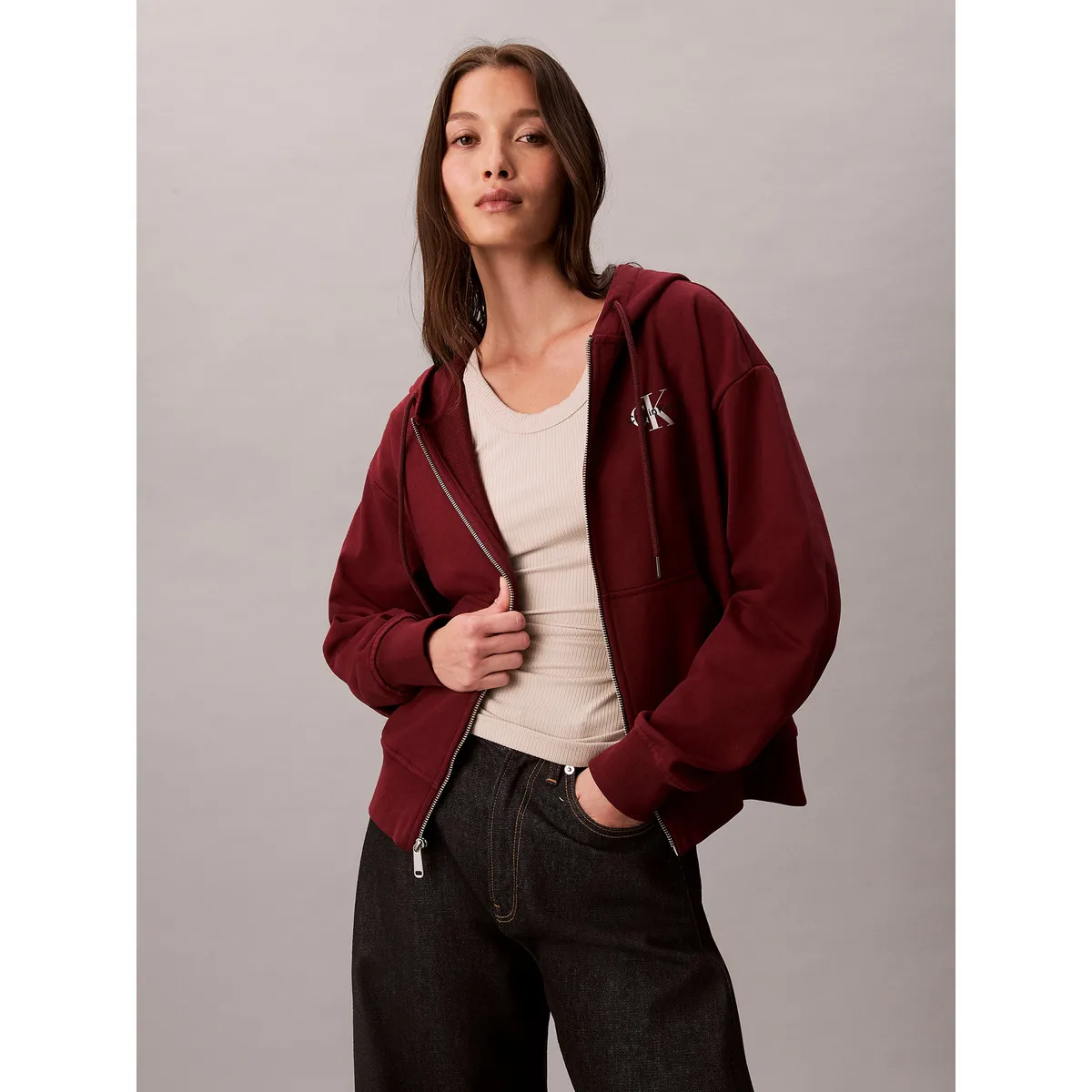 CALVIN KLEIN - Polerón con Gorro y Cierre de Cremallera