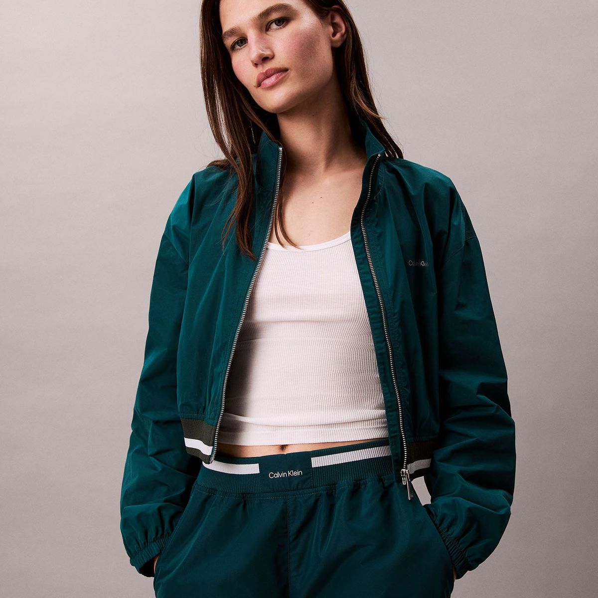 CALVIN KLEIN - Chaqueta Tipo Track de Tejido Plano Verde Calvin Klein