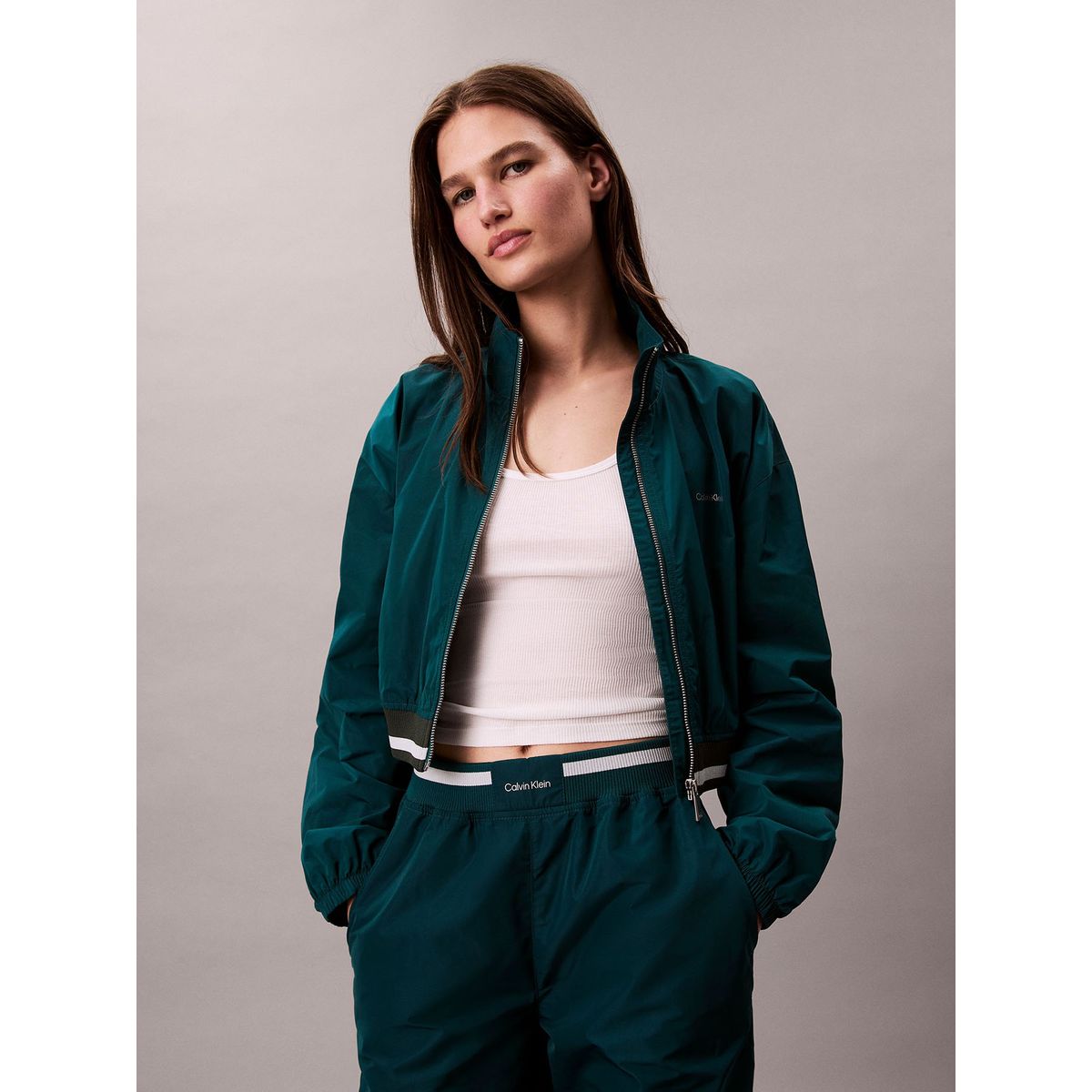CALVIN KLEIN - Chaqueta Tipo Track de Tejido Plano Verde Calvin Klein