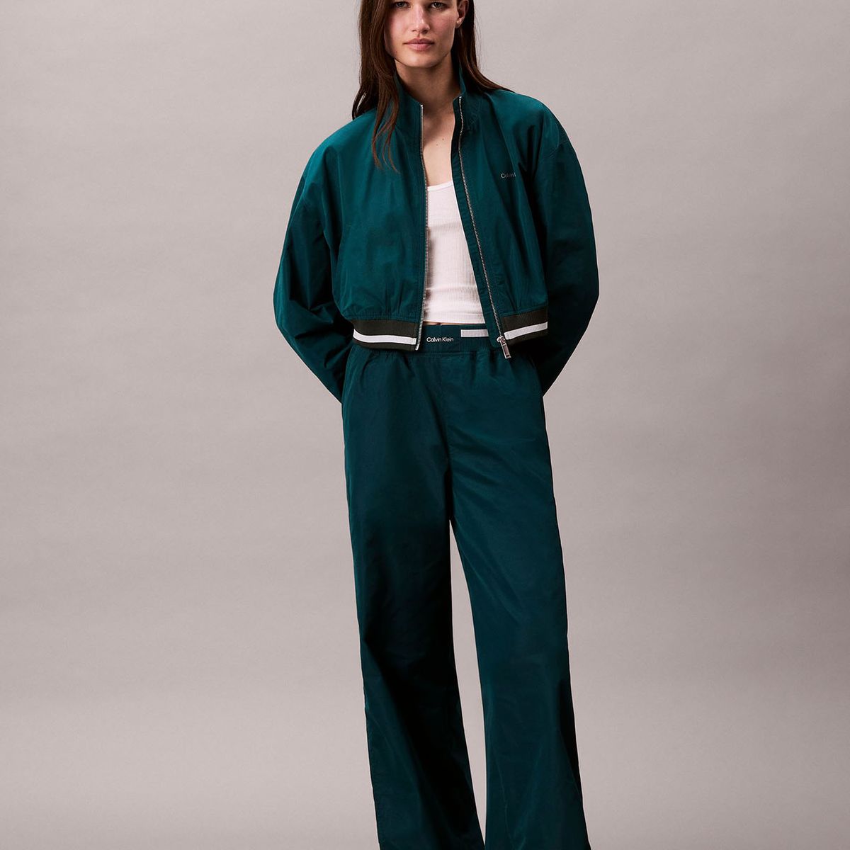 CALVIN KLEIN - Chaqueta Tipo Track de Tejido Plano Verde Calvin Klein