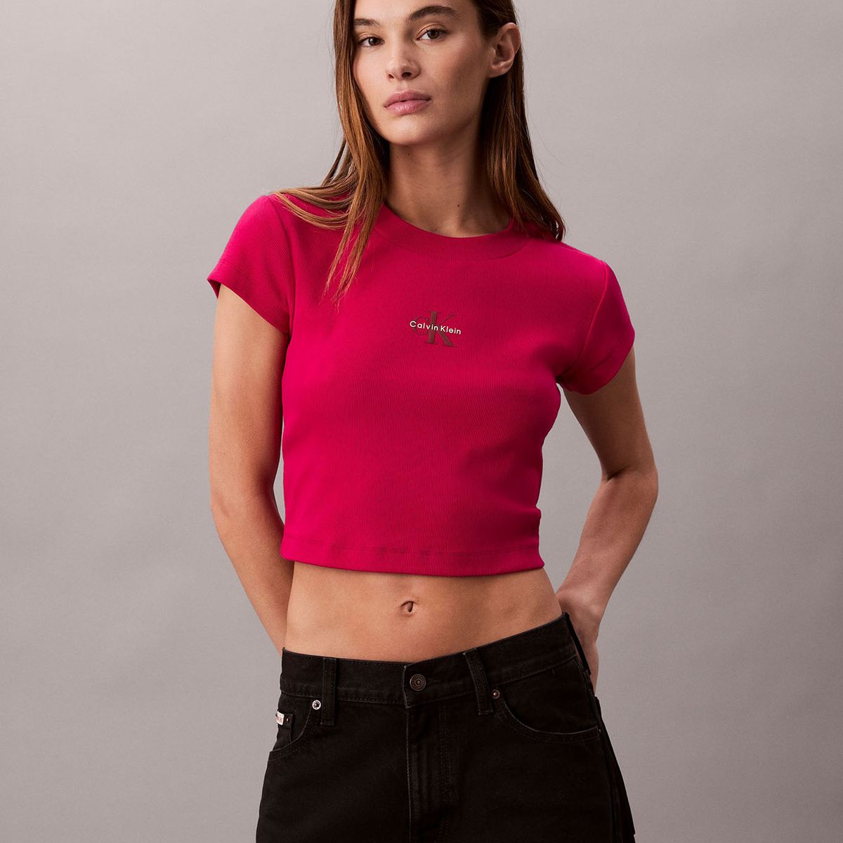 CALVIN KLEIN - Polera con Tejido Acanalado Fucsia Calvin Klein