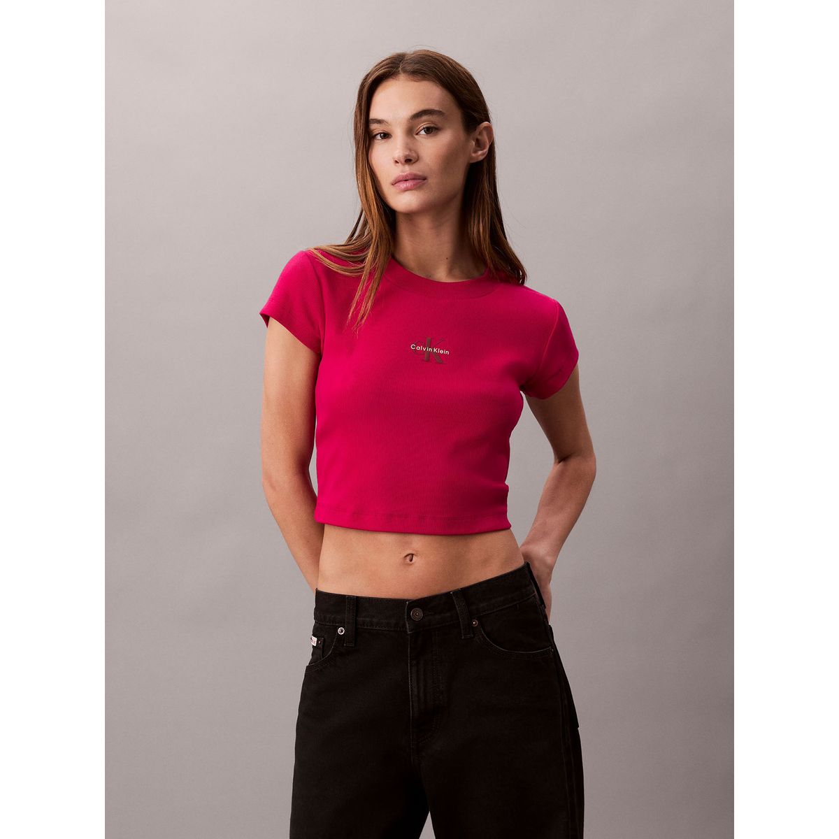 CALVIN KLEIN - Polera con Tejido Acanalado Fucsia Calvin Klein