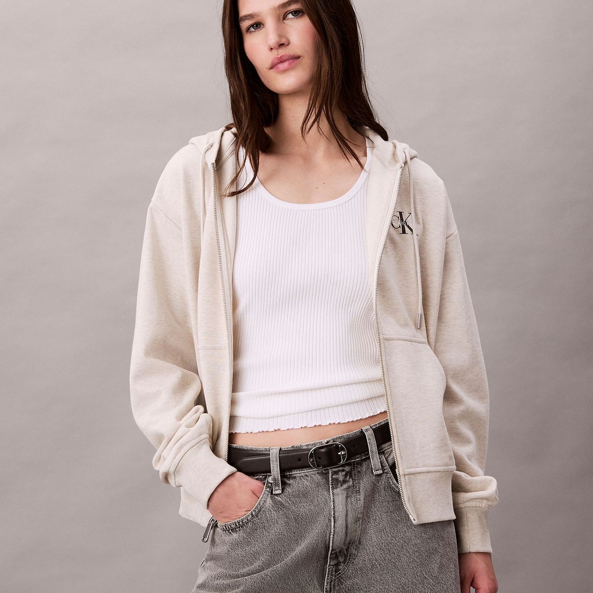 CALVIN KLEIN - Polerón con Gorro y Cierre de Cremallera