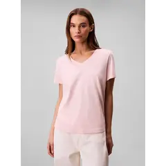 CALVIN KLEIN - Polera con Cuello en V y Logo Archive Rosado