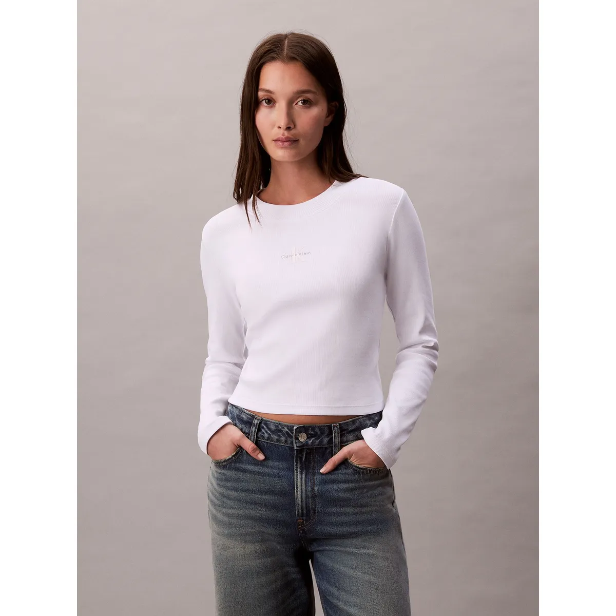 CALVIN KLEIN - Polera Manga Larga Baby Tee Blanco Calvin Klein