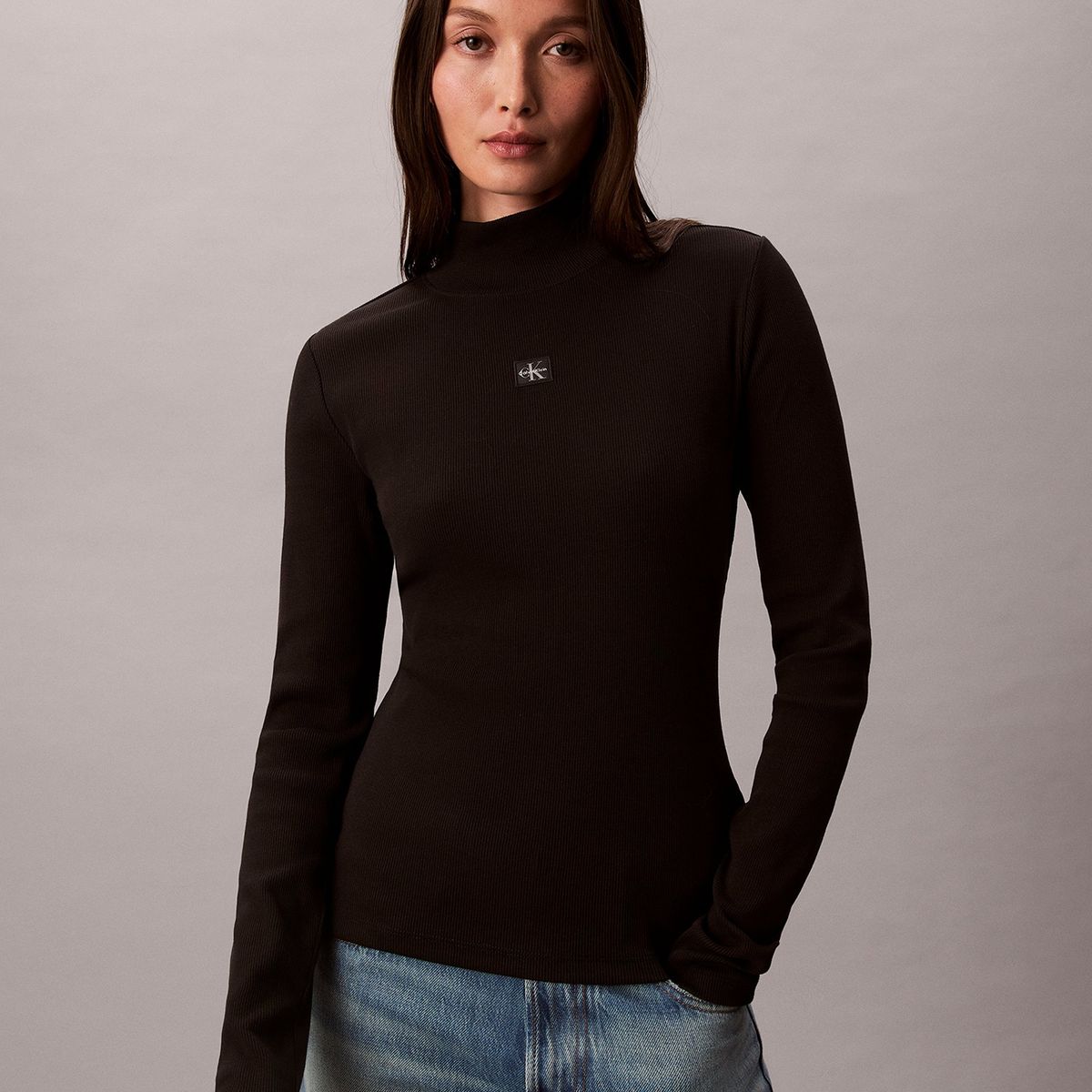 CALVIN KLEIN - Polera Manga Larga con Cuello Tortuga Negro Calvin Klein