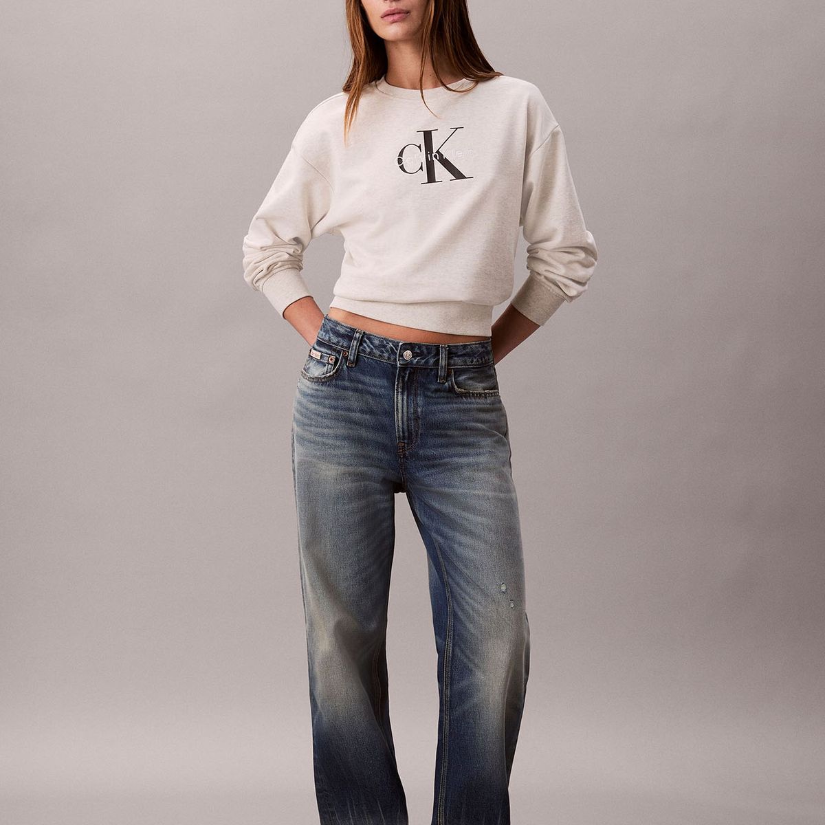 CALVIN KLEIN - Polerón Relaxed con Logo Estampado Blanco Calvin Klein