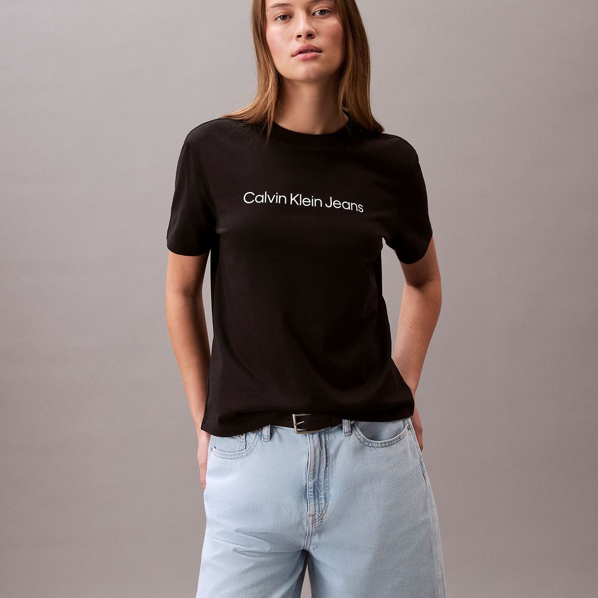 CALVIN KLEIN - Polera Clásica con Logo Estampado Negro Calvin Klein