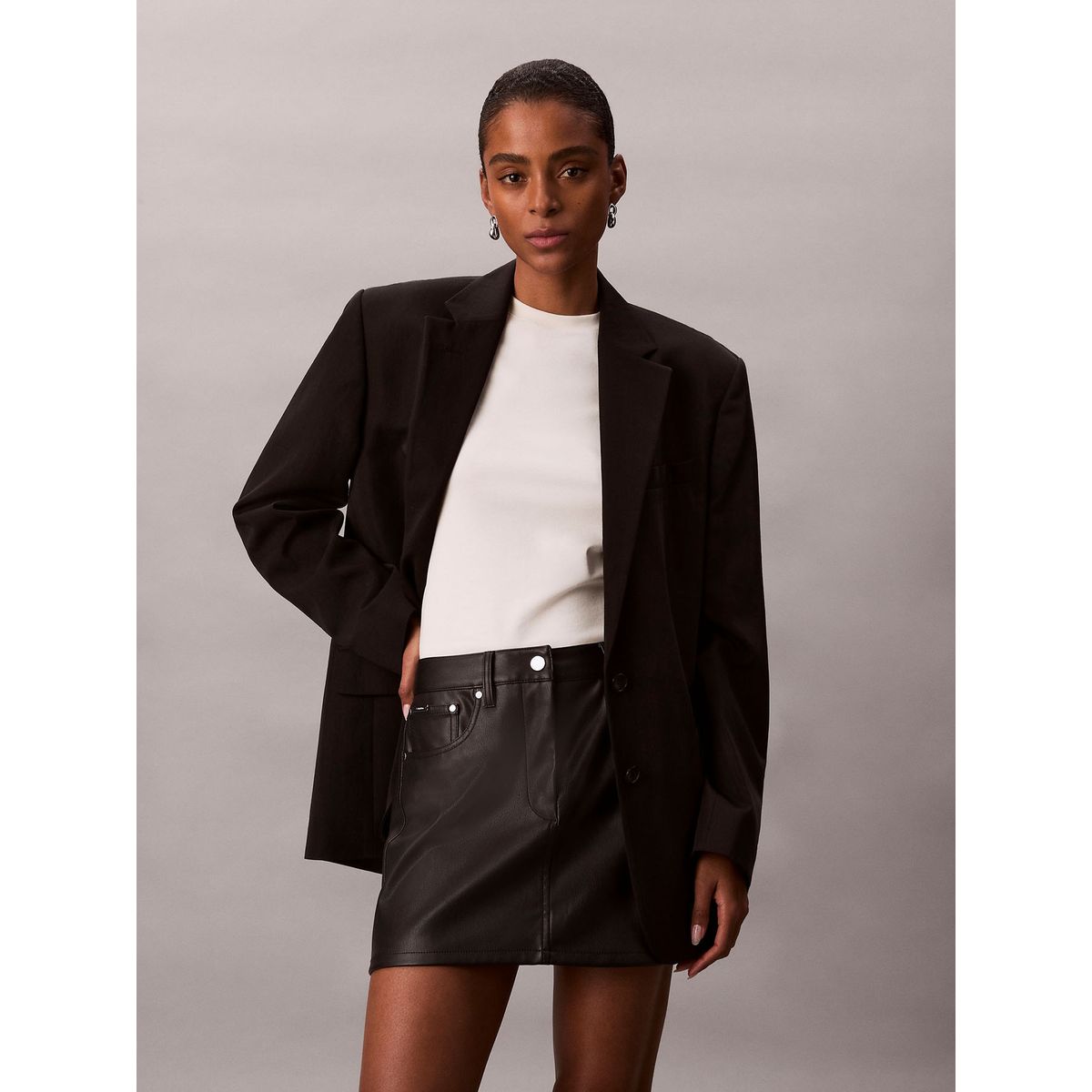 CALVIN KLEIN - Minifalda de Efecto Cuero con Bolsillos Negro Calvin Klein