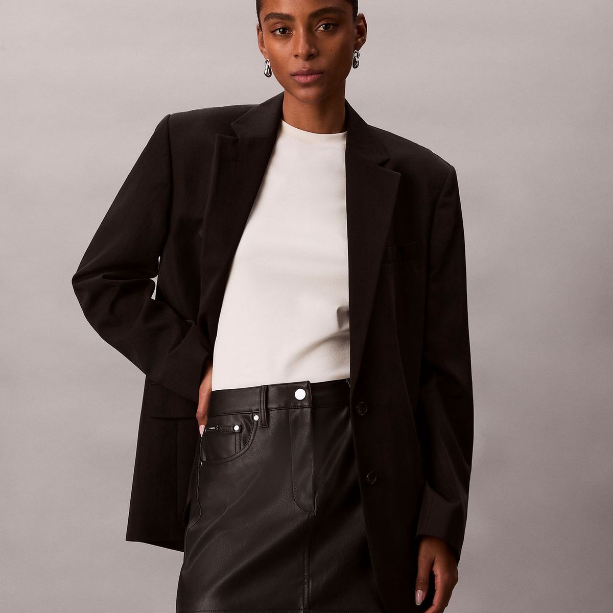 CALVIN KLEIN - Minifalda de Efecto Cuero con Bolsillos Negro Calvin Klein