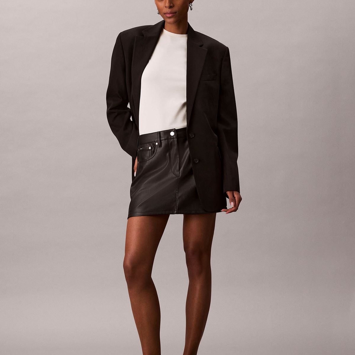 CALVIN KLEIN - Minifalda de Efecto Cuero con Bolsillos Negro Calvin Klein