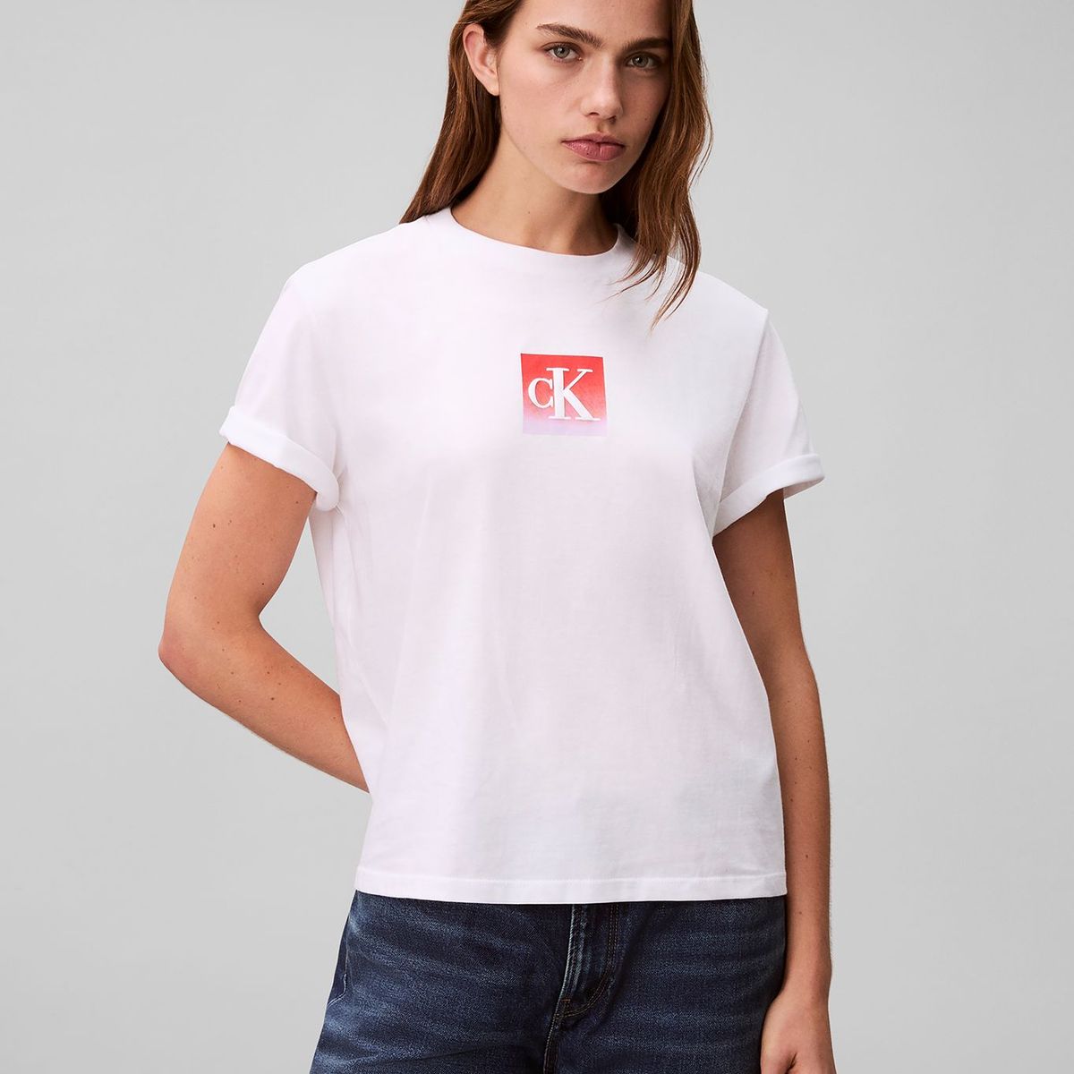 CALVIN KLEIN - Polera con Logo Estampado Tipo Boxed Blanco Calvin Klein