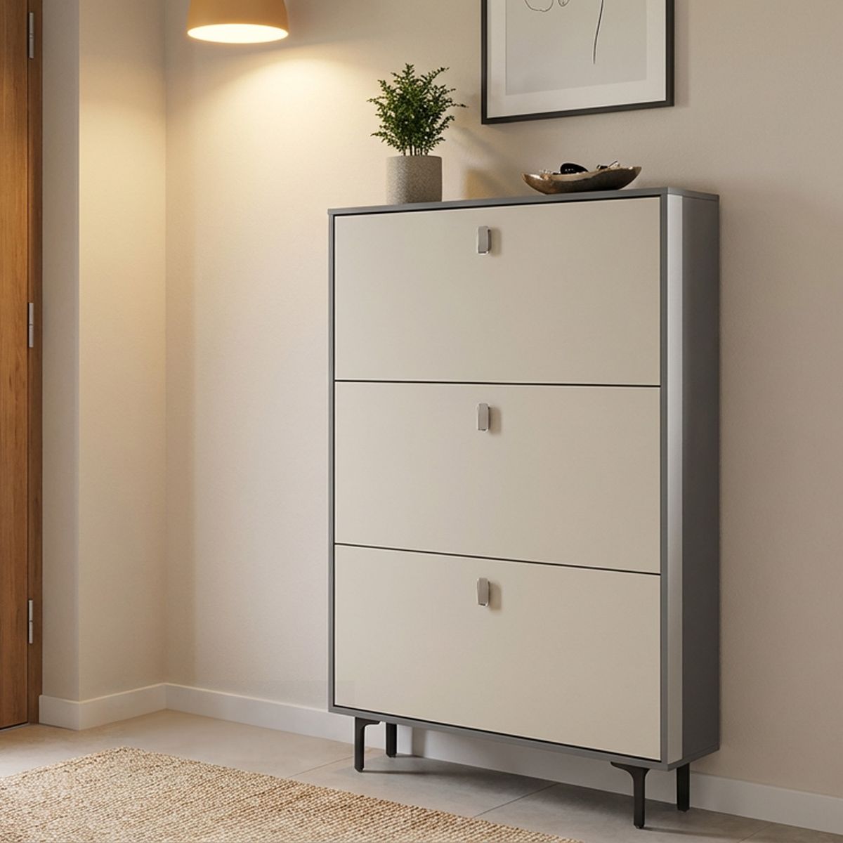ROHE - Zapatero Organizador Con 3 Puertas 82x18x117 Cm Moderno