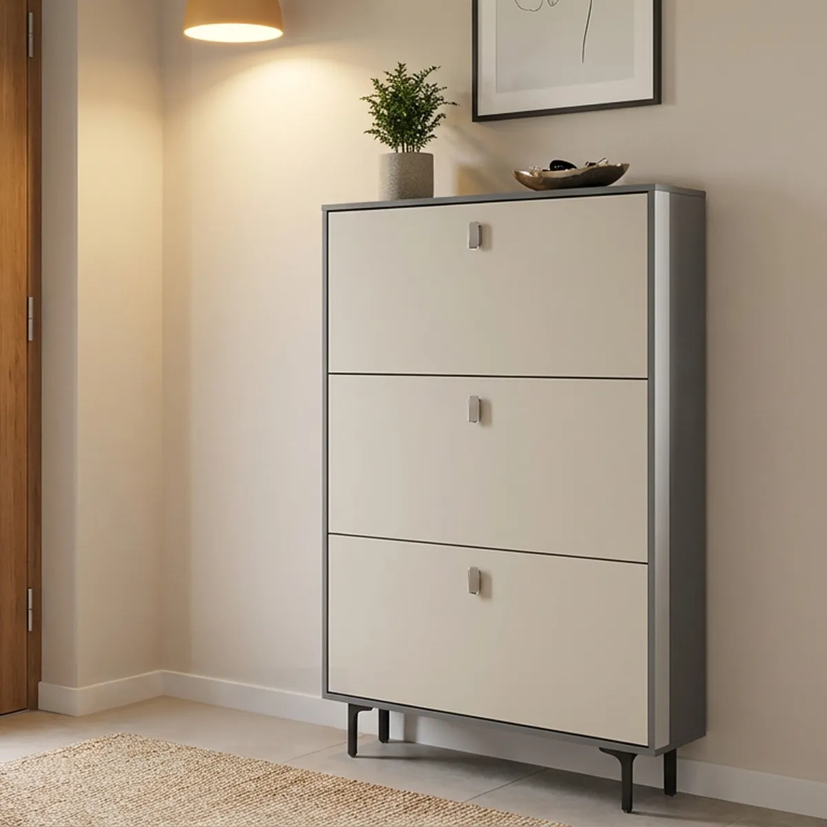 ROHE - Zapatero Organizador Con 3 Puertas 82x18x117 Cm Moderno