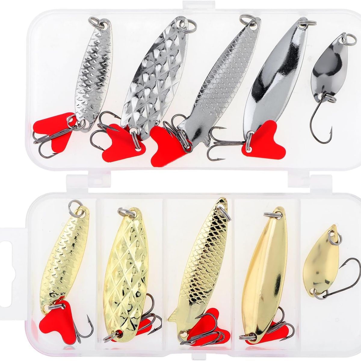 KUANGYE - Kit 10 Señuelos De Pesca Cucharas + Caja De Pesca