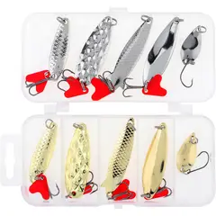 KUANGYE - Kit 10 Señuelos De Pesca Cucharas + Caja De Pesca