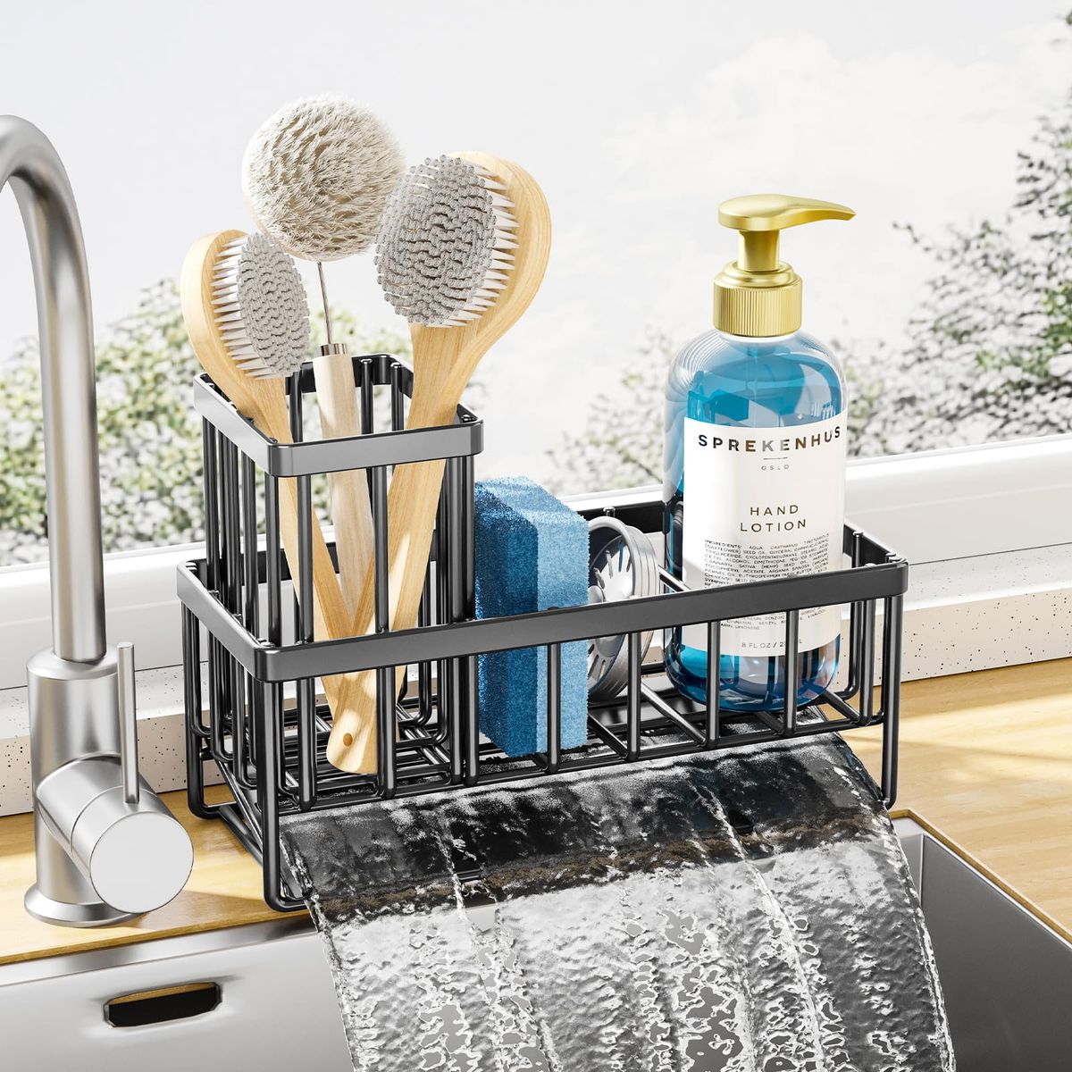 GENERICO - Organizador De Fregadero Acero Inoxidable Con Soporte De Cepillo Para Cocina Baño