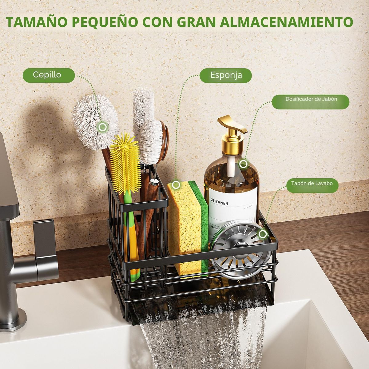 GENERICO - Organizador De Fregadero Acero Inoxidable Con Soporte De Cepillo Para Cocina Baño