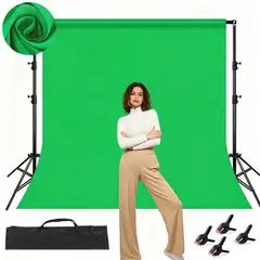 KUANGYE - Kit de Soporte Telón de Fondo Ajustable 2Mx3M para Fotografía + 1 Pantalla Verde 3Mx4M