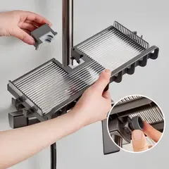 AIZO - Negro Organizador De Ducha Set X2 Repisa Baño Adhesivo gris