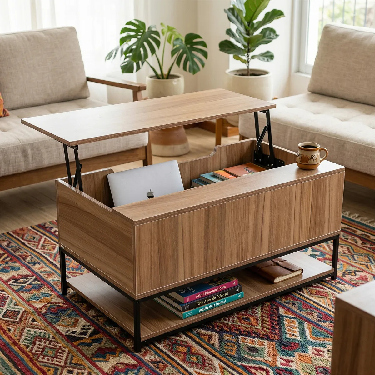 ROHE - Mesa De Centro Estilo Industrial Madera Y Acero 90x48x45 Cm
