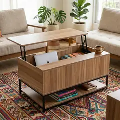 ROHE - Mesa De Centro Estilo Industrial Madera Y Acero 90x48x45 Cm