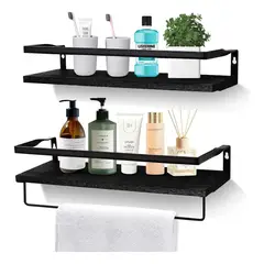 GENERICO - Estantes Flotantes De Baño Pared Con Toallero Para Cocina Dormitorio
