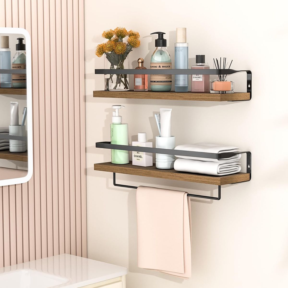 GENERICO - Estantes Flotantes De Baño Pared Con Toallero Para Cocina Dormitorio