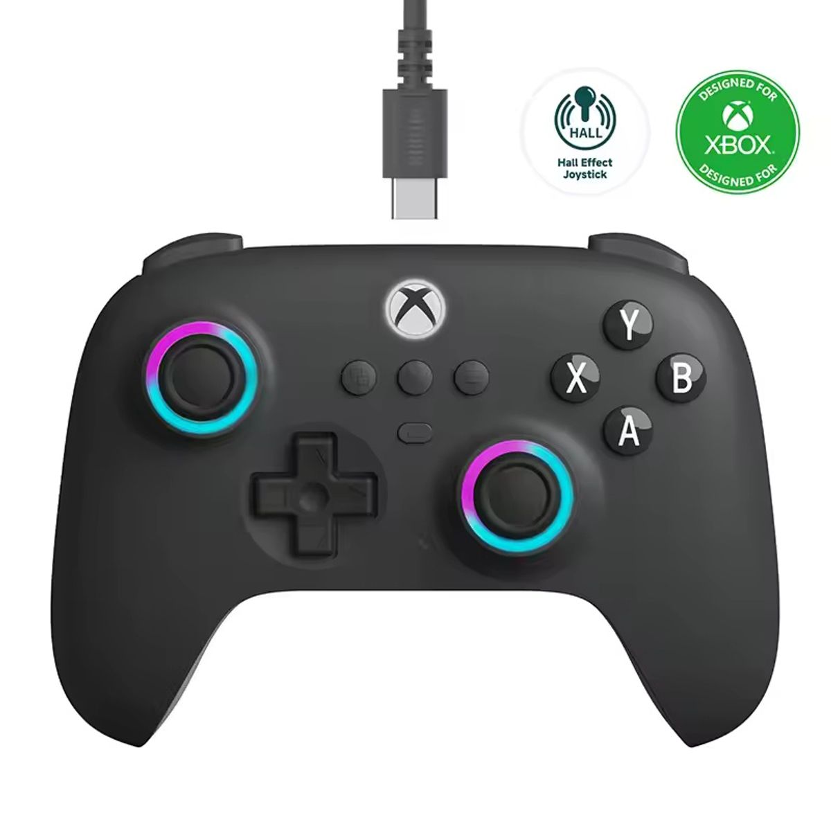 XBOX - Controlador con cable 8bitdo para Xbox Series S X One Windows RGB Fire Ring Hall Effect Joysticks