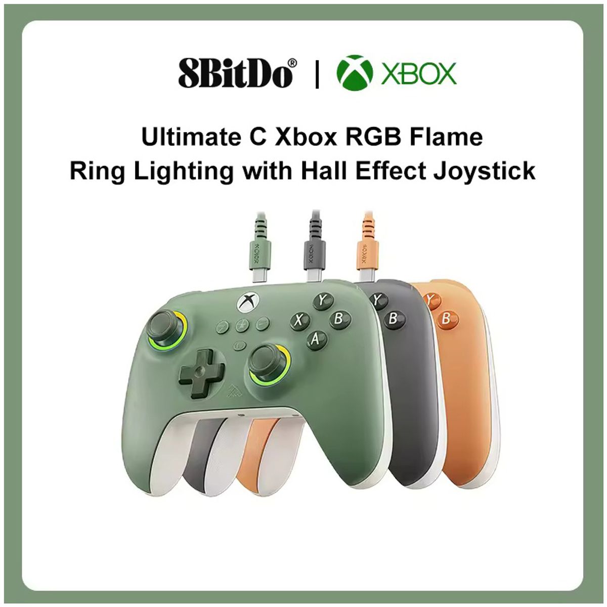 XBOX - Controlador con cable 8bitdo para Xbox Series S X One Windows RGB Fire Ring Hall Effect Joysticks
