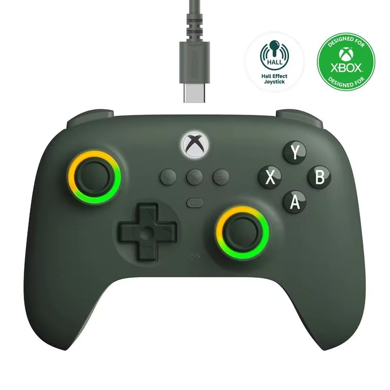 XBOX Controlador con cable 8bitdo para Series S X One Windows RGB Fire Ring Hall Effect Joysticks