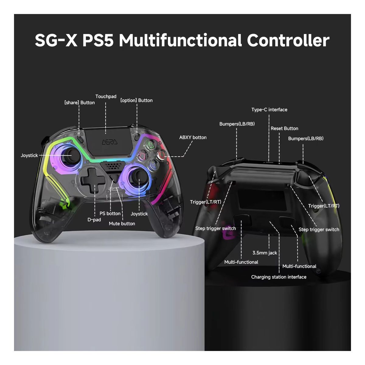 CORRERREY - Controlador inalámbrico para PS5PCiOSAndroidSteam con BT 5,3, botón Macro panel táctil Joystick