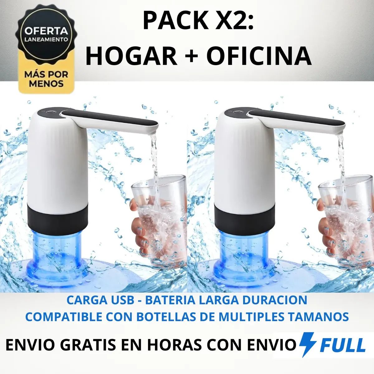 KUANGYE - Pack X2 Dispensador De Agua Eléctrica Portátil Bomba Usb Recargable