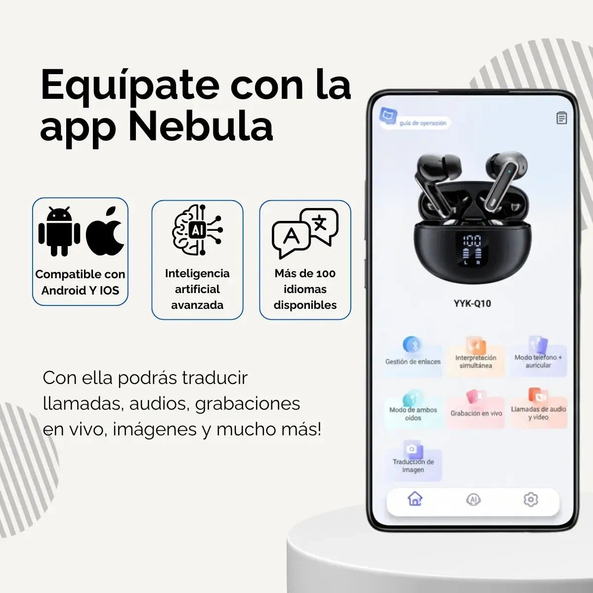 KUANGYE - Audífonos Traductores con 130 Idiomas Con Cancelación De Ruido