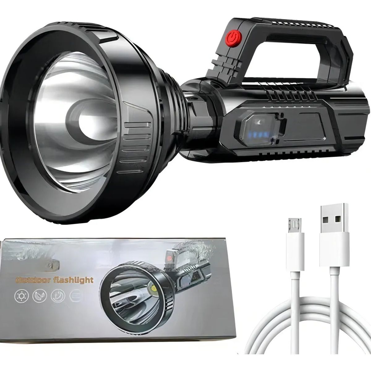 GENERICO - Foco Linterna Led Gigante Alcance 1200 Mt Usb Luz Negro